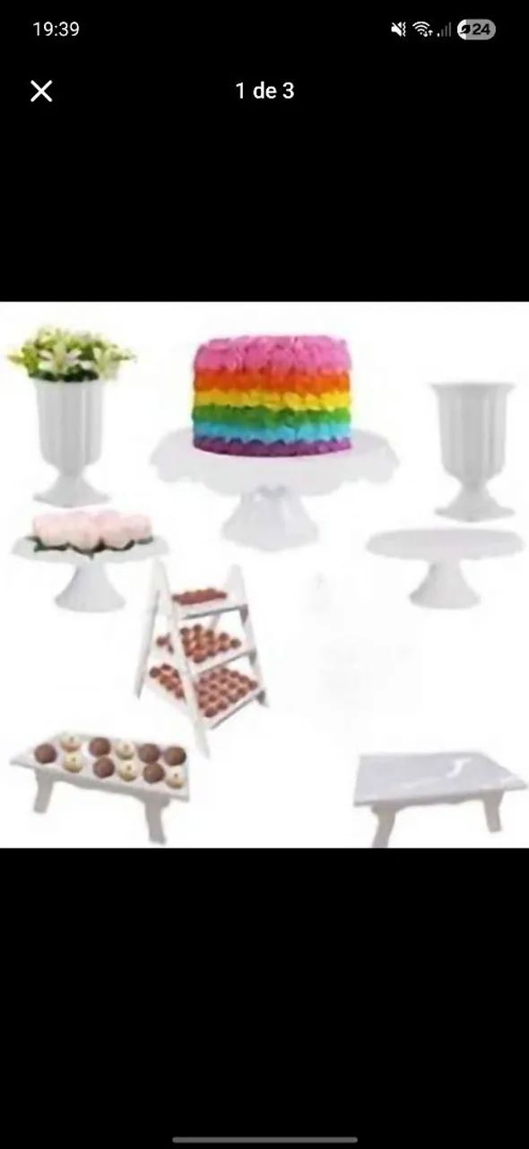 kit festa 1  boleira 30cm, 2 boleira  22cm, 1 escadinha, 2 vaso e 2 mesinha 