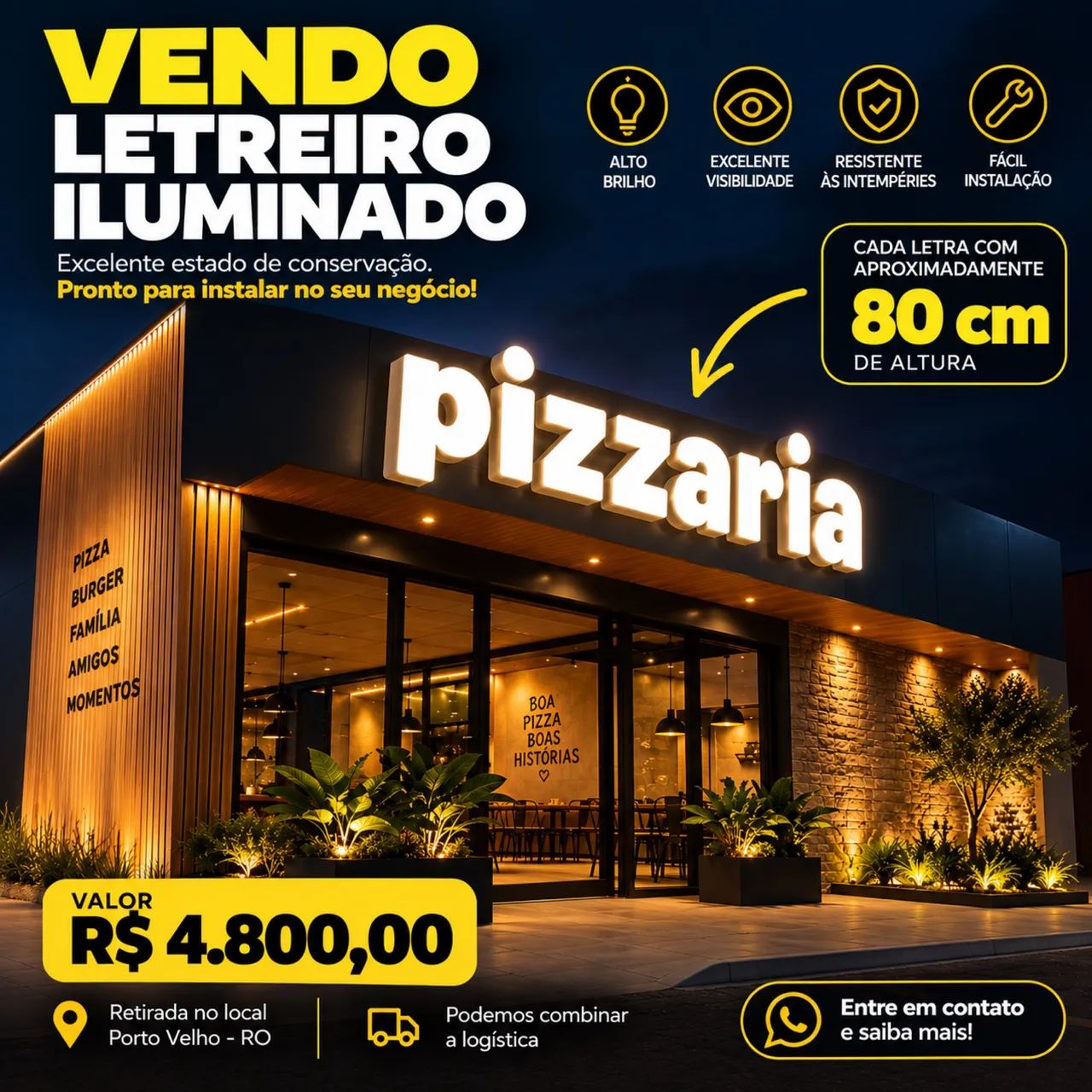 Letreiro iluminado LED ?Pizzaria?