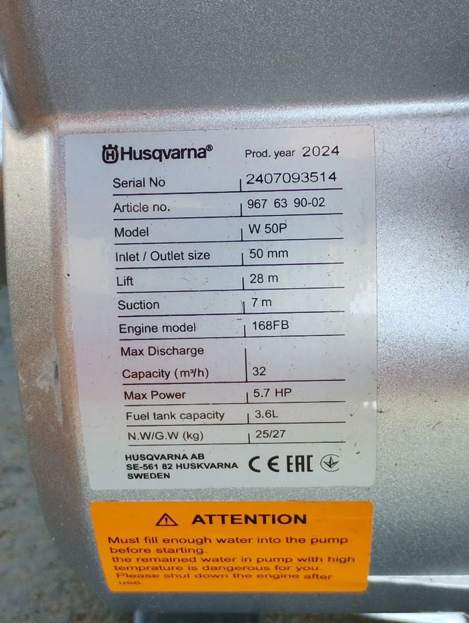 Motobomba Husqvarna W50p 5,7hp Gasolina, 2 Pol. - Foto 6