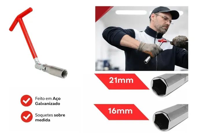 Chave De Vela T Com 2 Encaixes 16mm / 21mm Articulada 2