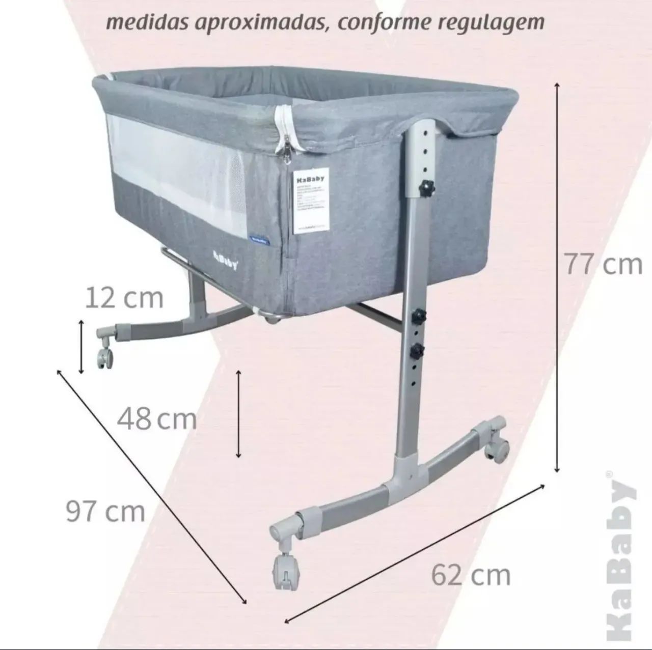 Berço Portátil Sleep 3 em 1 Moisés Co-bed Acopla na Cama Cinza Kababy - Foto 5