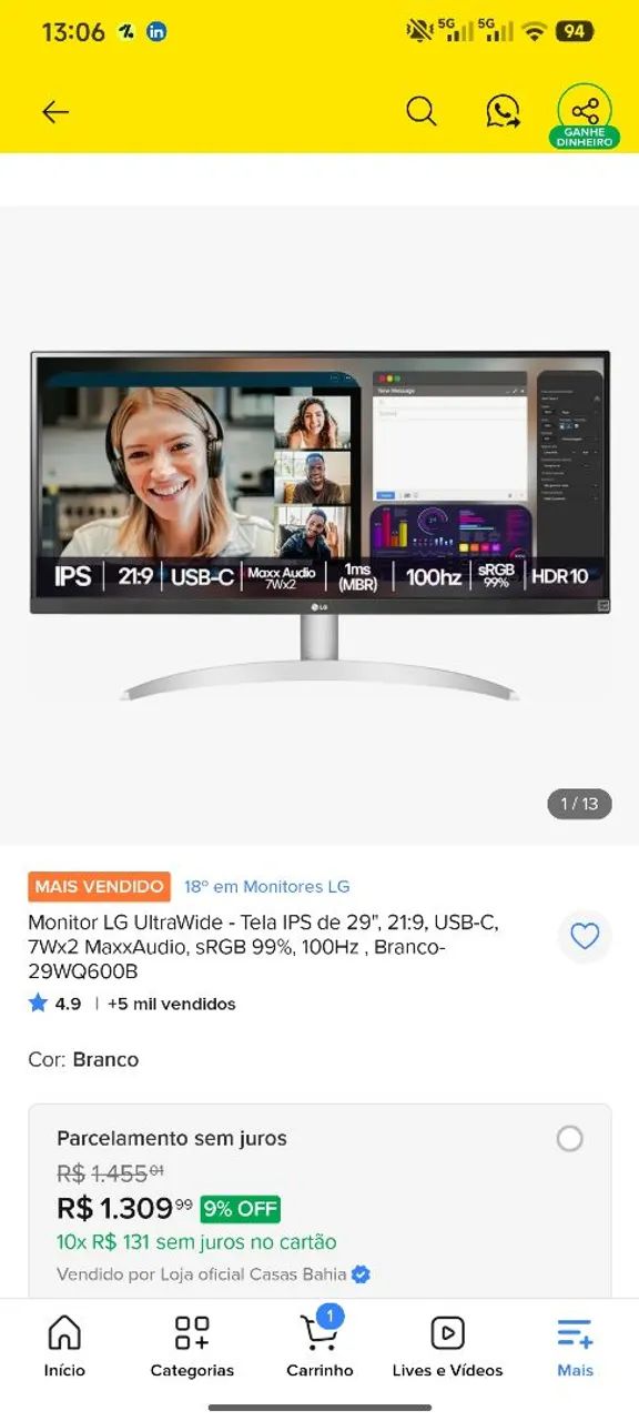 MONITOR LG ULTRAWIDE 29 - 100Hz - Foto 5