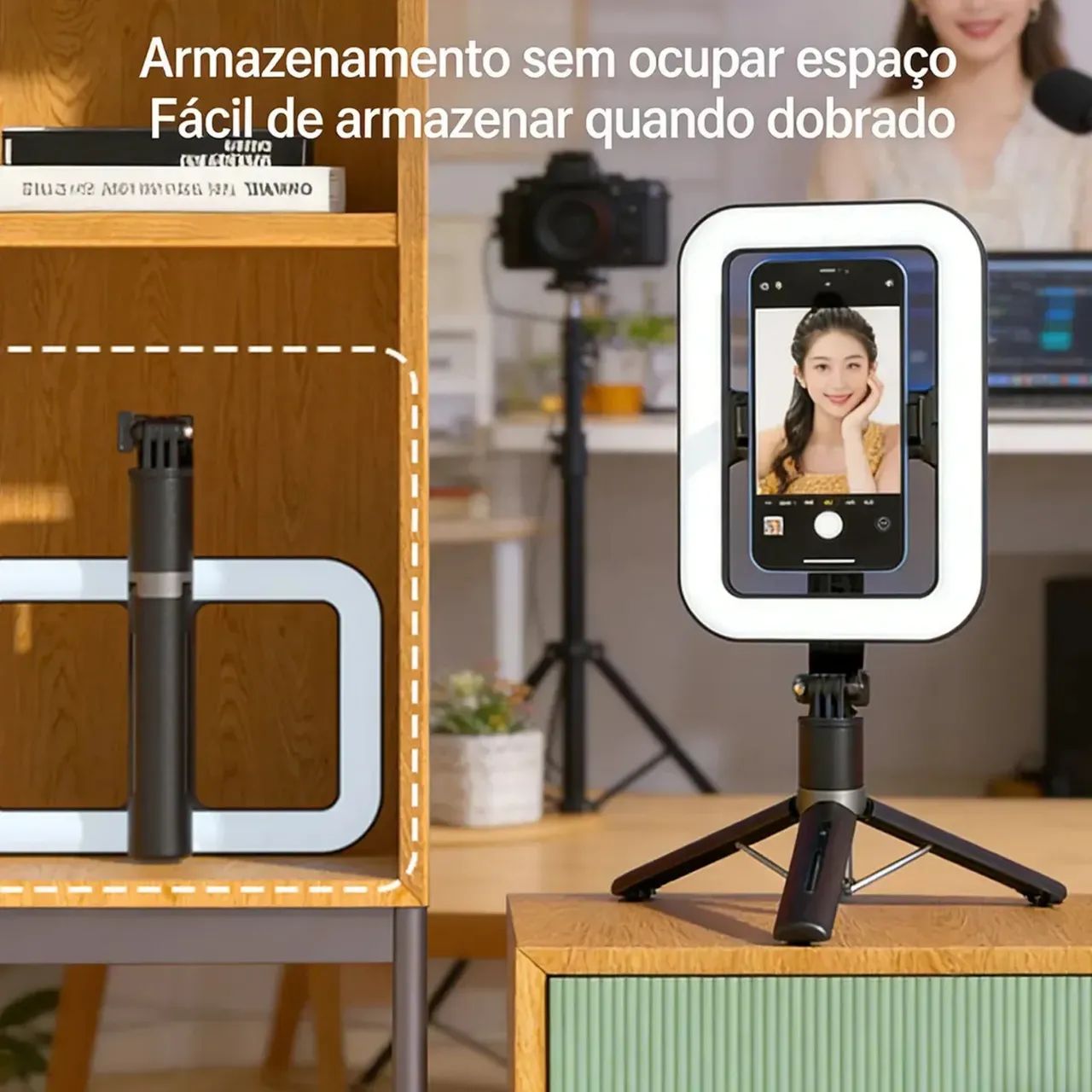 Ring Light Luminária Led 3 Cores Bastão De Tripe Bluetooth - Foto 3