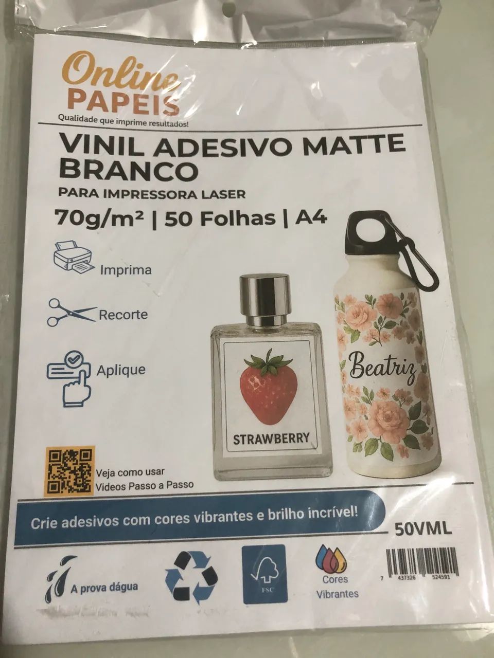 Papel vinil adesivo matte branco- Impressora a laser - Foto 2