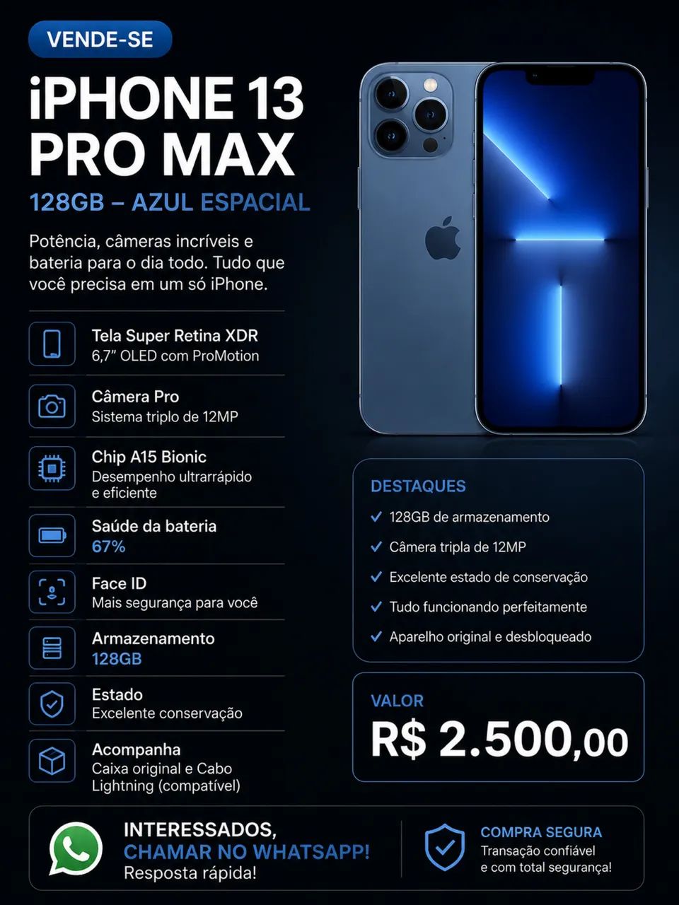 APENAS VENDA iPhone 13 Pro Max - Celulares e Smartphones - Manaíra