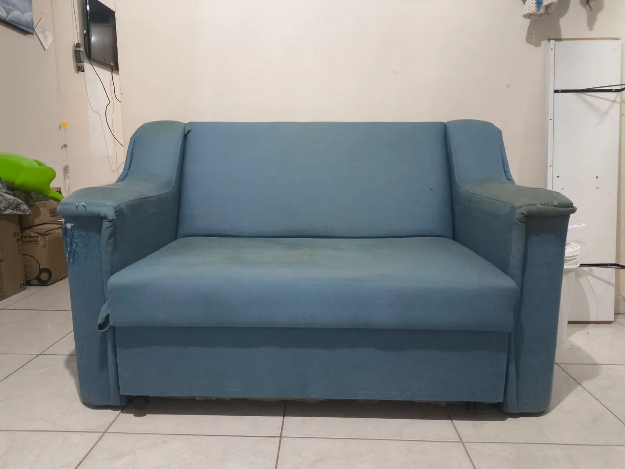 Sofá-Cama Vintage Retrátil Azul - 2 Lugares