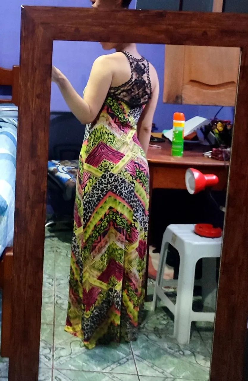 Vestido longo verde estampado (USADO) - Foto 3