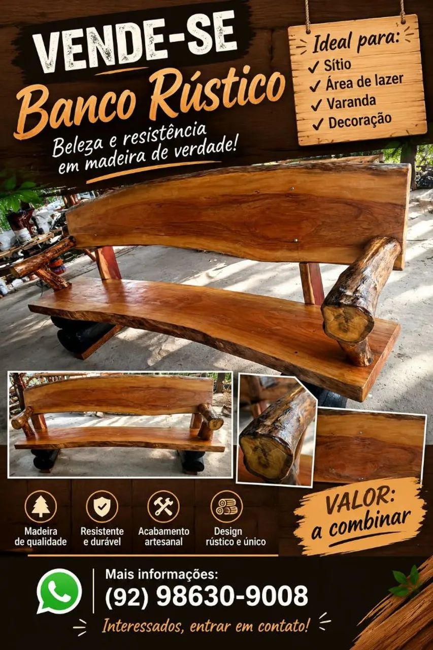 Banco rústico de madeira 