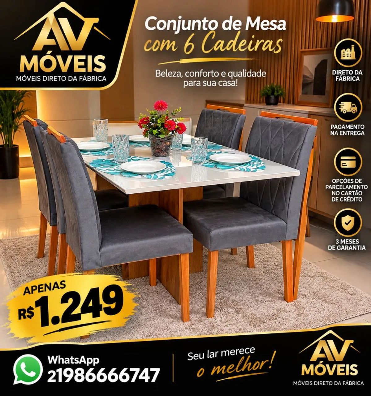 Mesa de jantar com 4 cadeiras 