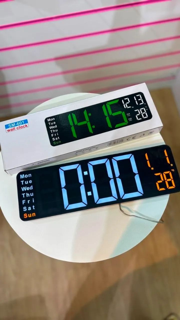 Relógio De Parede Led Digital Com Números Grandes Termômetro, Data, Hora, Cronômetro, Dias