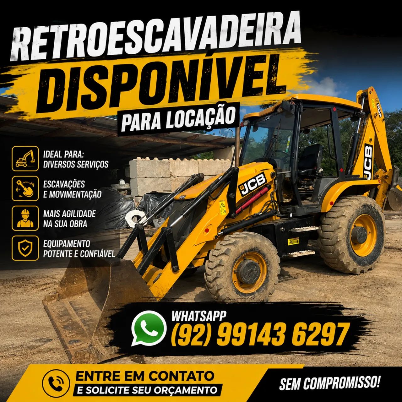 Retro escavadeira disponível para locação 