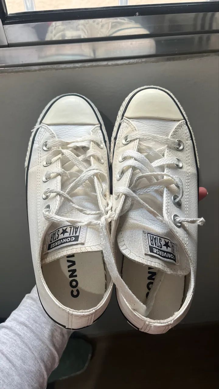 Converse all star couro branco n 33/34 - Foto 5