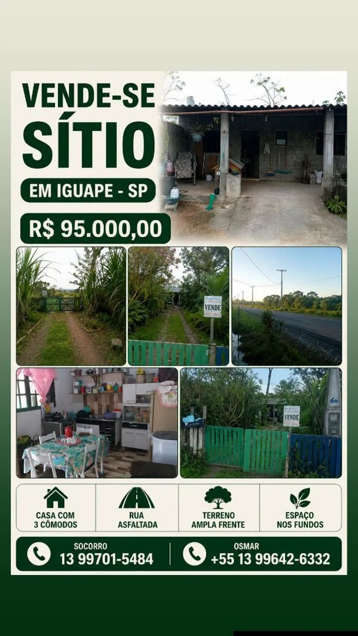 VENDE-SE Sítio em iguape, 3 cômodos sendo 2 quartos.