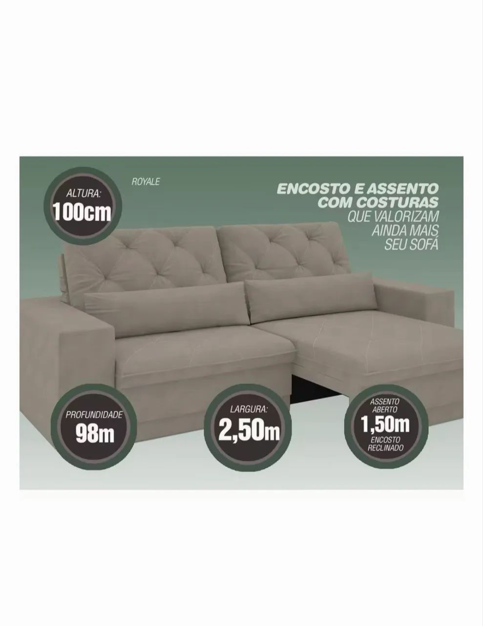 Sofá retrátil e reclinável, novíssimo, 2,50 metros de largura  - Foto 2