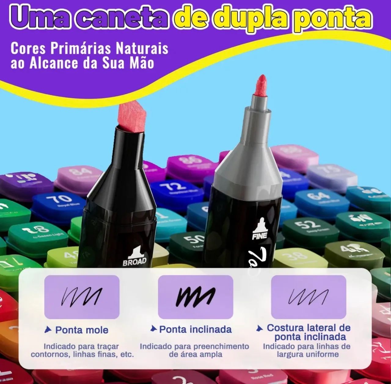 Kit Conjunto 80 Canetas Ponta Dupla - Foto 2