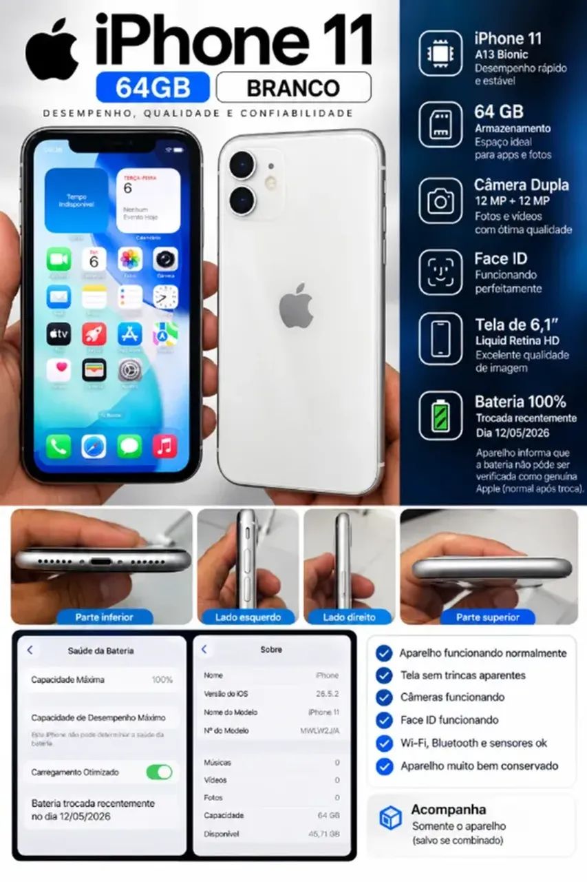 iPhone 11 64GB Branco Muito conservado