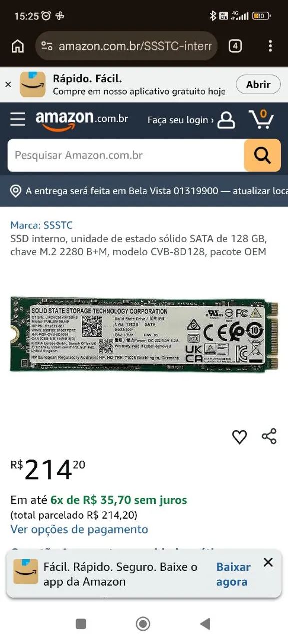 SSD Nvme 256 gb