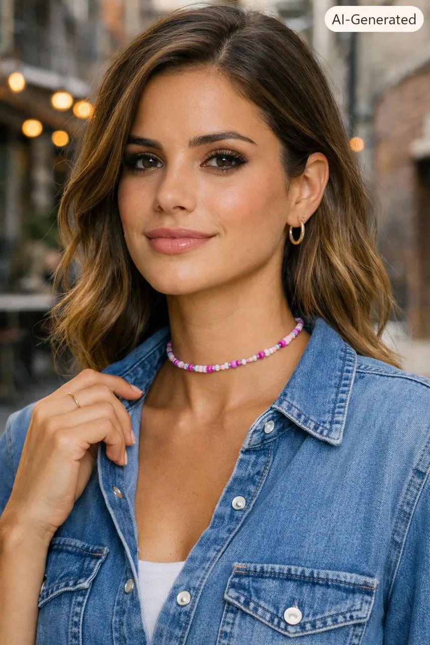 Choker colorida - rosa, laranja e pérola  - Foto 2
