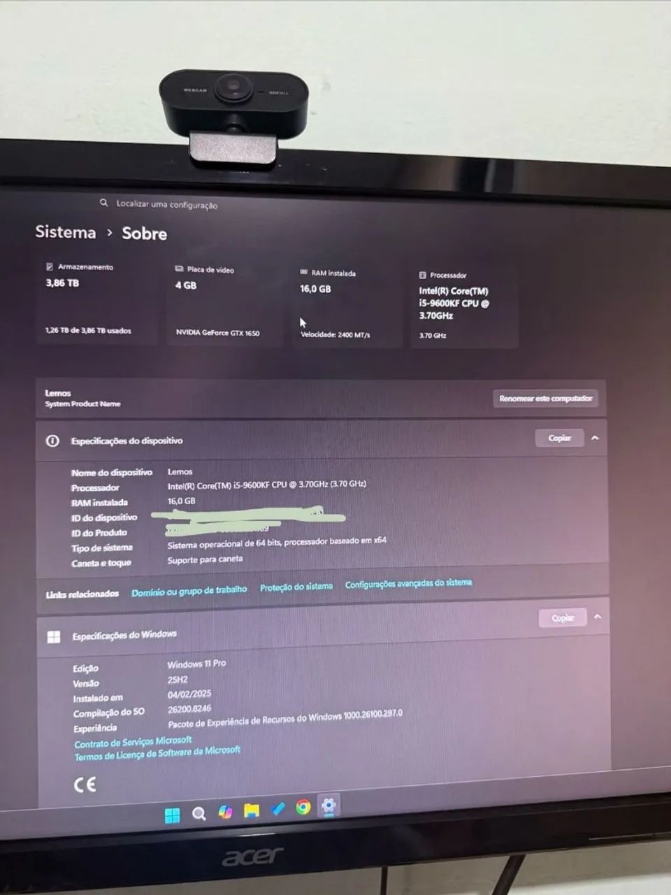 Computador Gamer - I5 9600KF + 16GB RAM DDR4 + GTX 1650
