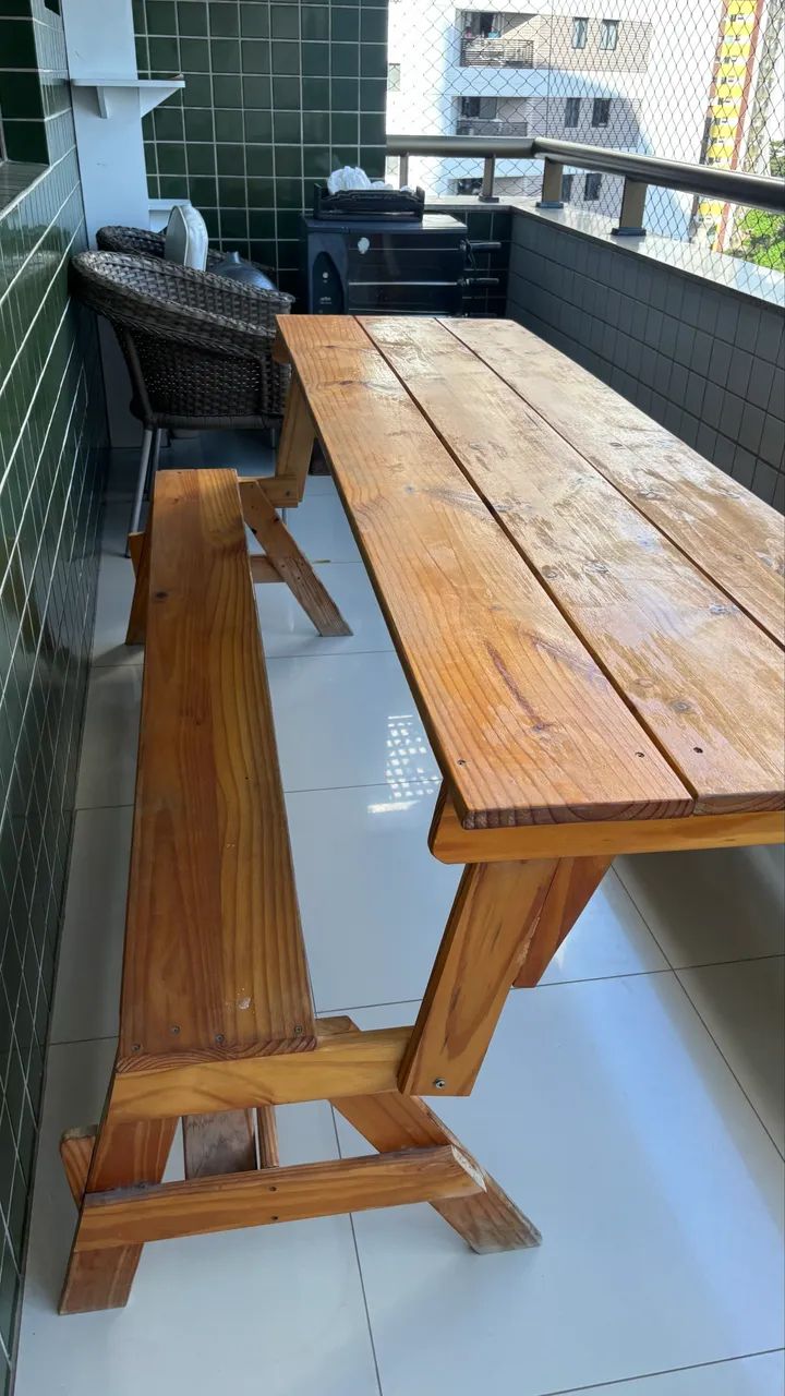 MESA DE MADEIRA RETRÁTIL 2 EM 1 - MESA + BANCO - Foto 2