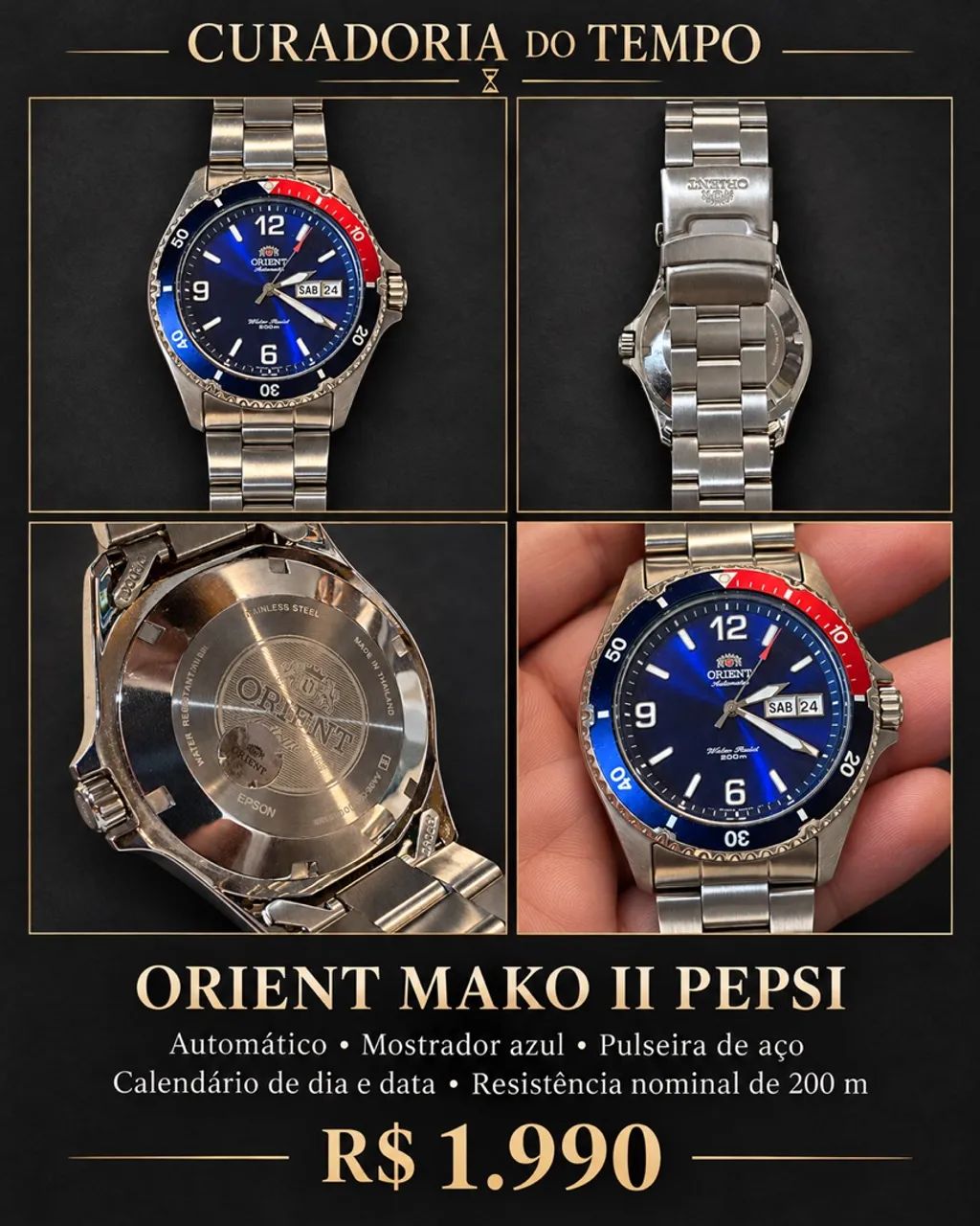 Orient Mako II Pepsi Automatico Azul com Caixa - Foto 4