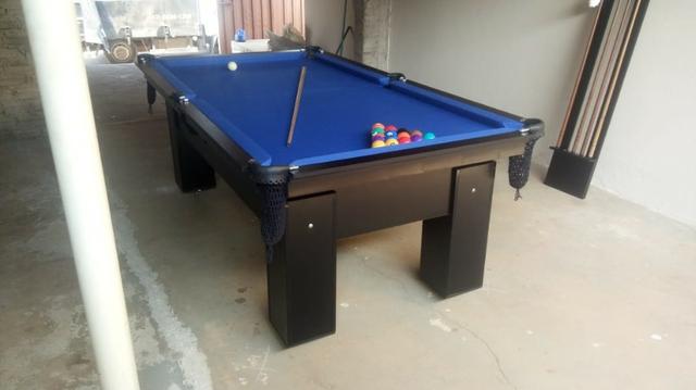 Mesa Charme de Sinuca e Jantar Cor Preta Tecido Azul Mod. ERKO3773