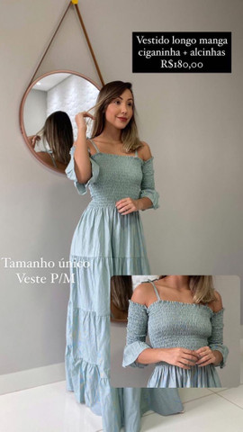 vestido longo manga ciganinha