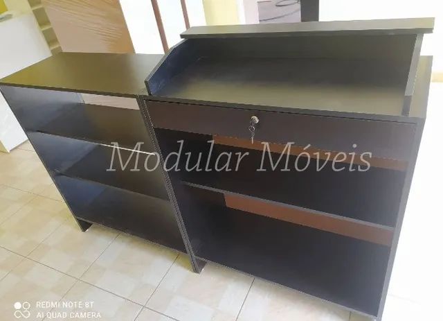 Balcão Caixa + Balcão Vitrine Preto 100% MDF