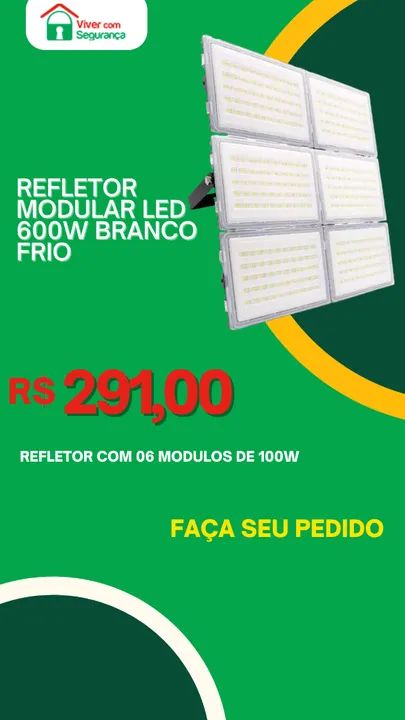 Refletor Led Smd 600w (06 módulos de 100W)  Ip66 - Branco Frio (6000K)