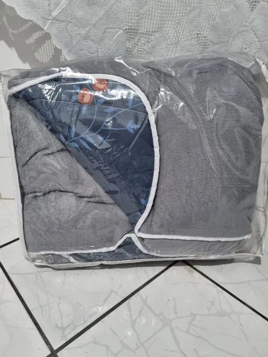 Cobredom Casal -  Floral - Azul e Cinza - Foto 3