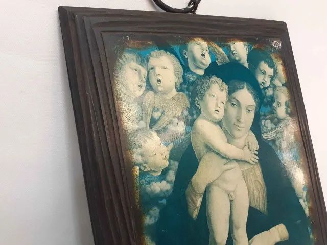 Quadro antigo de MADONA COM O MENINO E O CORO QUERUBINS   - Foto 6