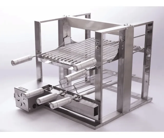 Churrasqueira Grill Elevatória Luxo 3 Espetos + Grelha Picanheira Motor weg