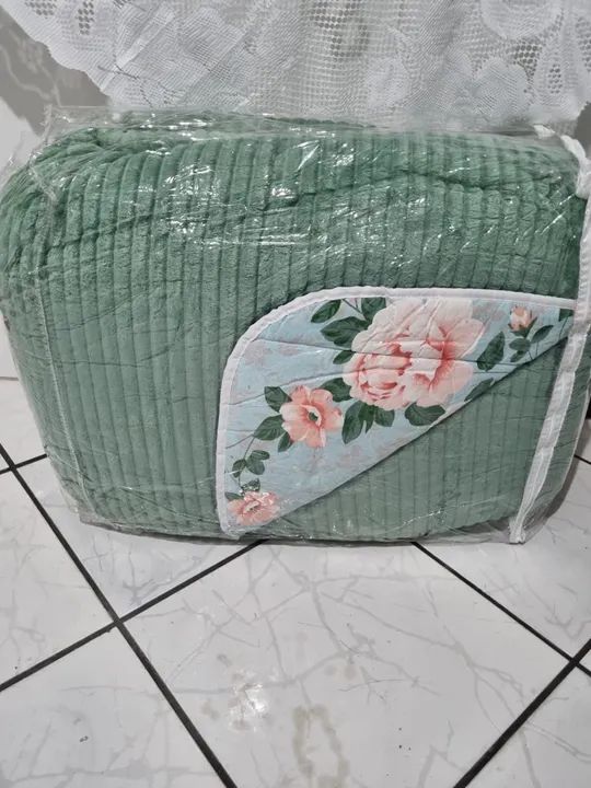 Cobredom Casal -  Floral - Azul e Cinza - Foto 5