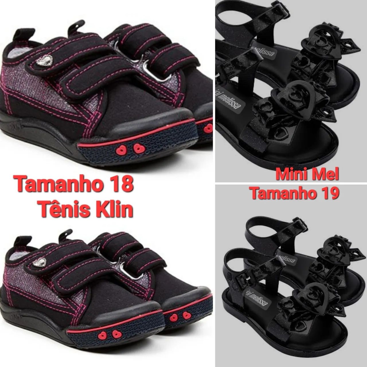 Tênis Klin e Sandália Melissa Infantil - Tamanhos 18 e 19