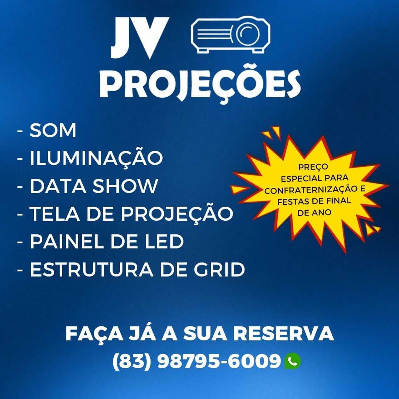 ALUGUEL DE SOM, DATA SHOW, ESTRUTURA DE GRID, ILUMINAÇÃO, PAINEL DE LED.