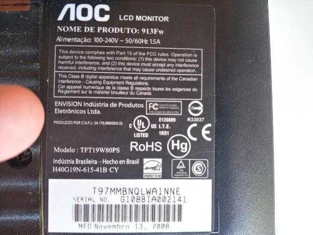 Monitor AOC 19 Pol - Modelo TFT19W80PS - Foto 3