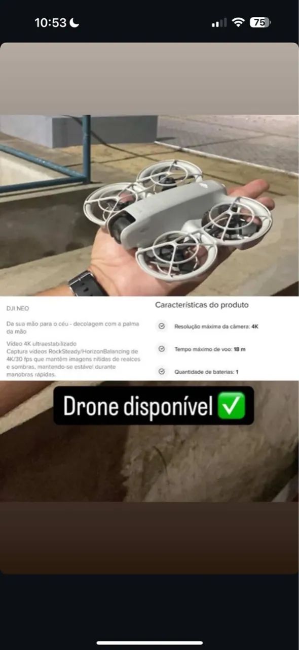 Drone DJI NEO 4K - Decolagem na palma da mão