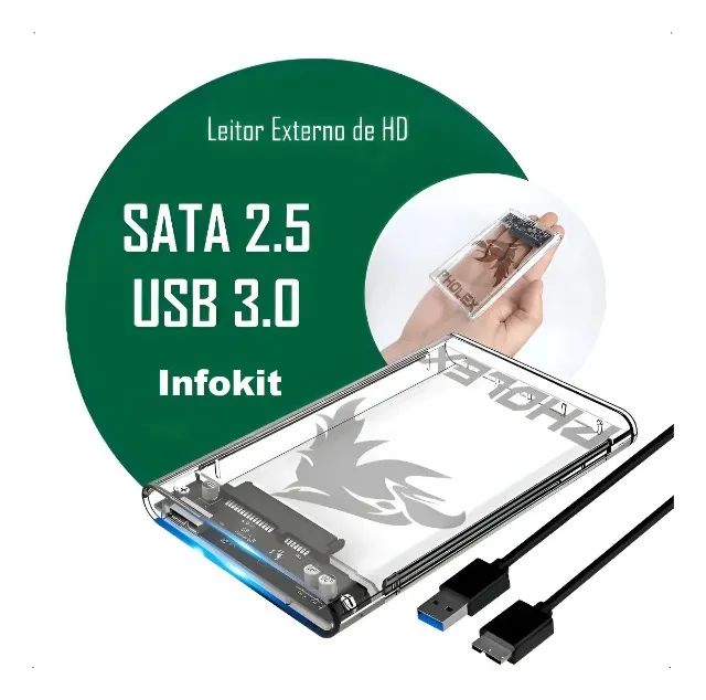 Case para HD ssd Sata 2,5 Externo USB 3.0 Transparente  - Foto 5