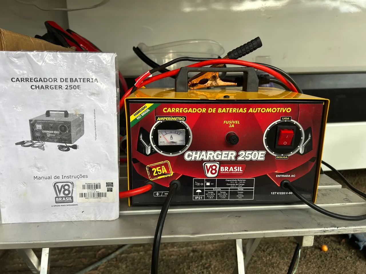 Carregador bateria, bivolt 12/ 25 ah