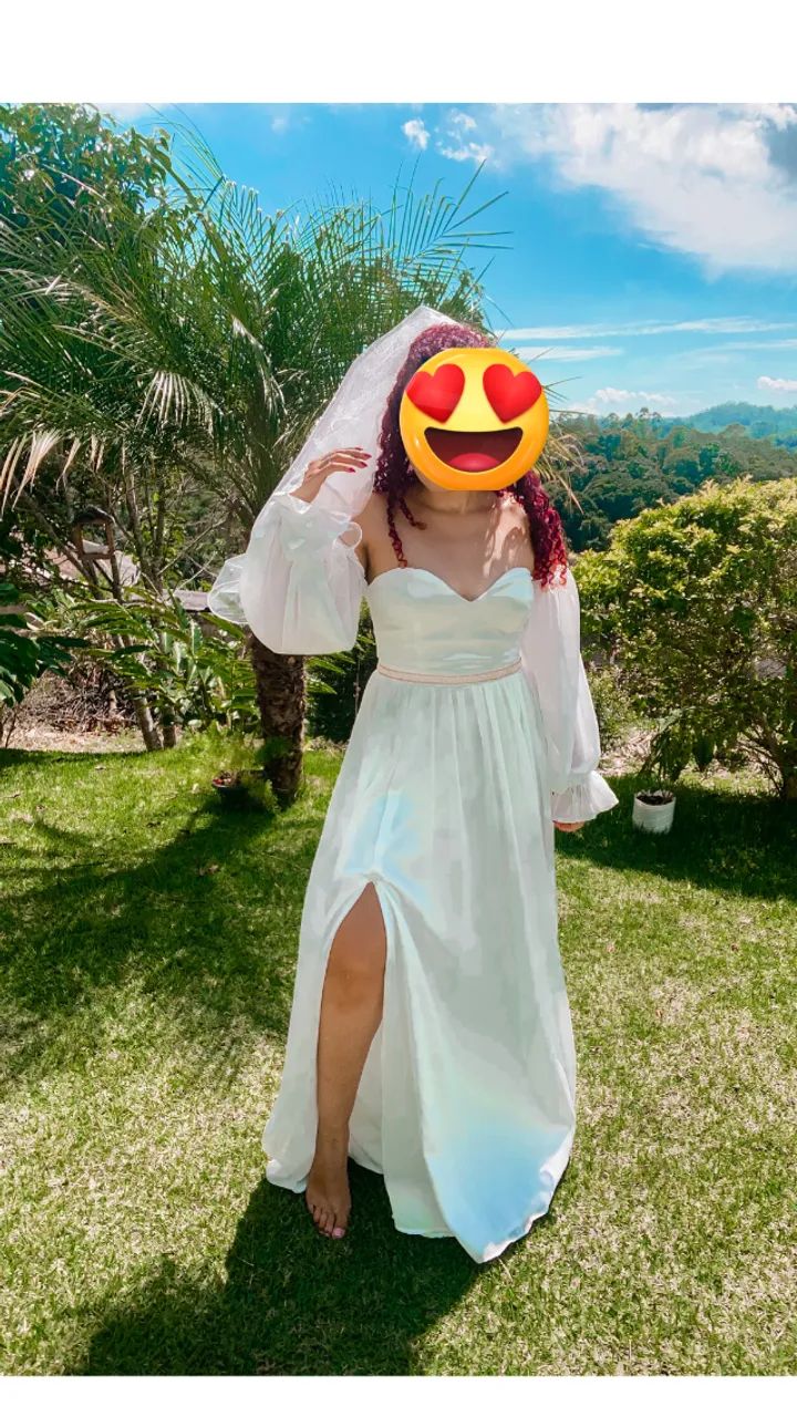 Kit noiva -vestido, véu, coroa e roupão 
