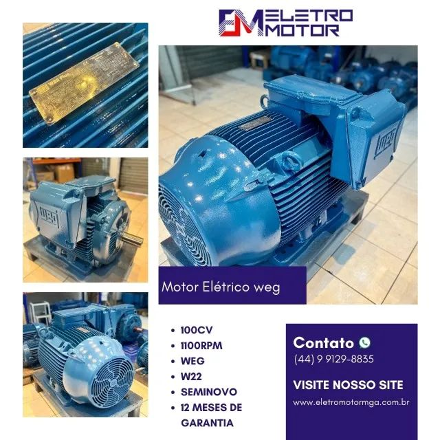 Motor Elétrico 100cv 6 polos 1100 rpm weg seminovo