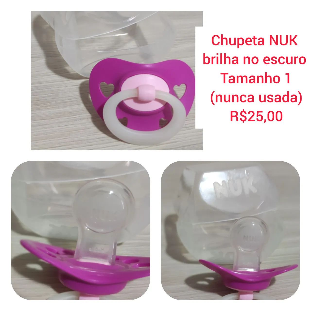 Chupeta NUK brilha no escuro - Tamanho 1 - Nunca usada