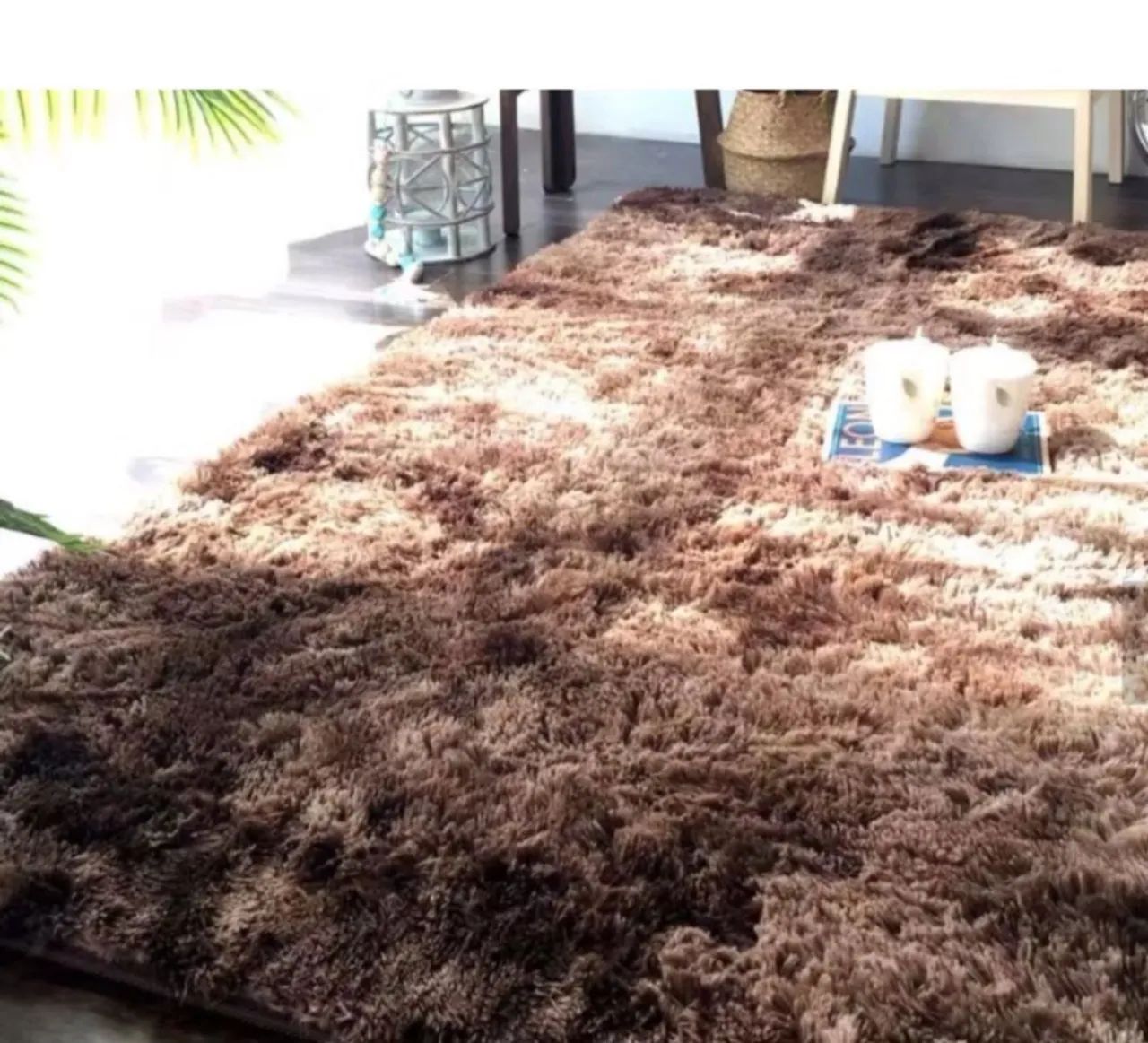 Tapete Peludo para Sala - Bege e Marrom