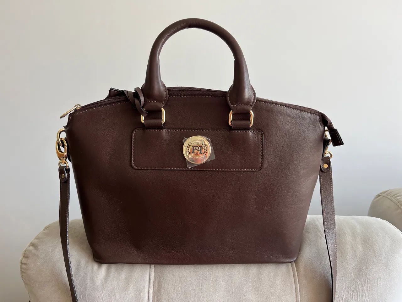 (NUNCA USADA) Bolsa de Couro Legítimo e Carteira Zíper
