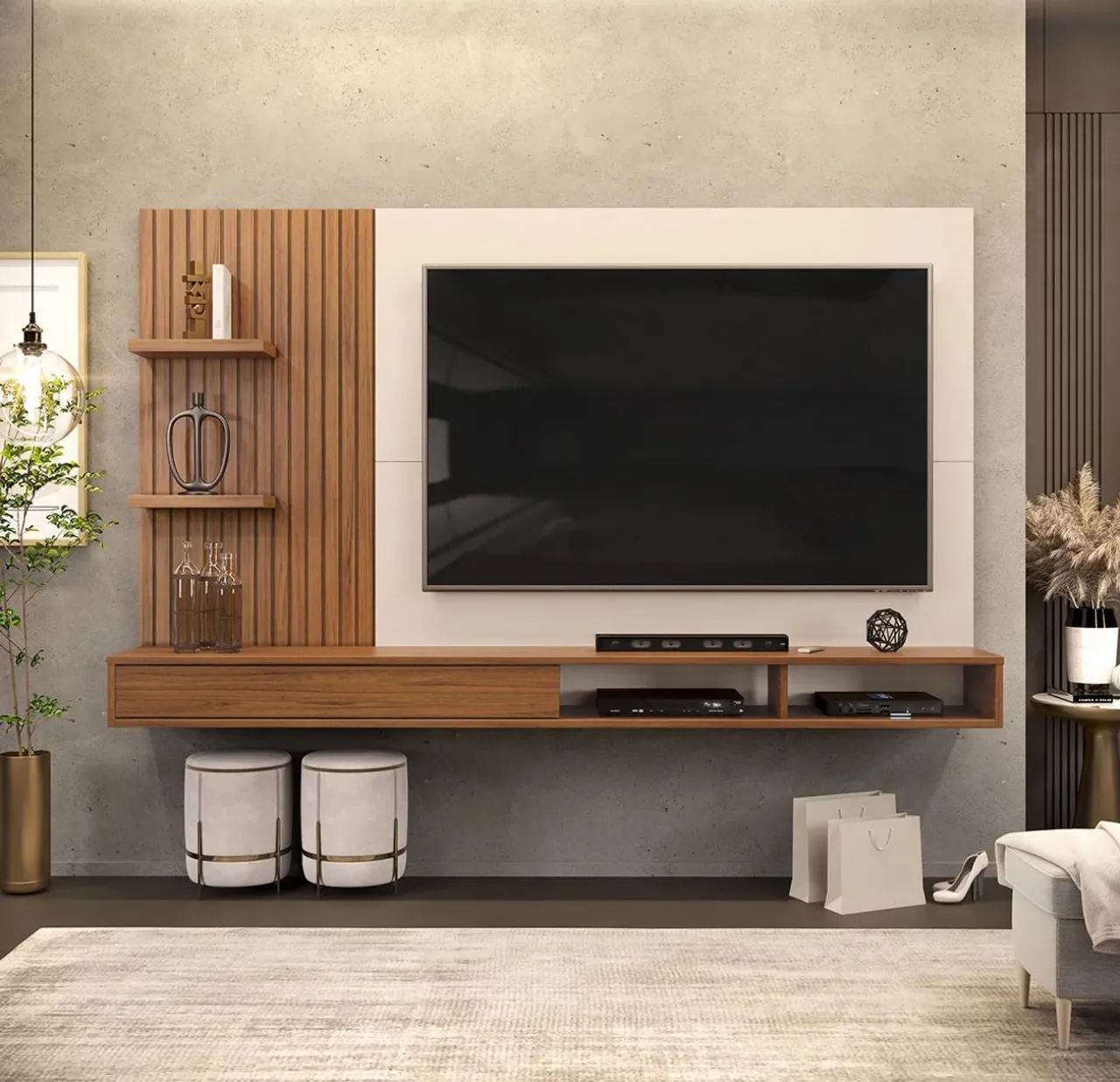 Promoção Belíssimo Painel Ripado Com Nicho Para Tv Até 60 Polegadas, Novo Lacrado! 