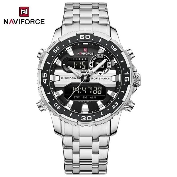 Relógio masculino de luxo elegante pulseira prateada