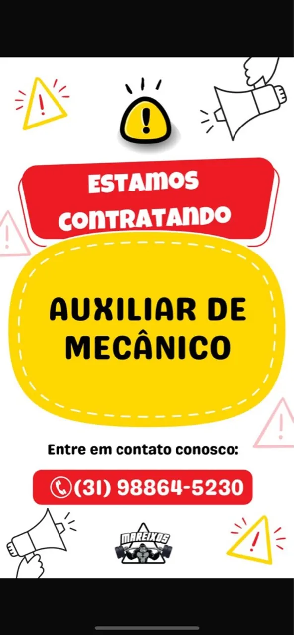 Vagas para auxiliar de mecânico em Betim!