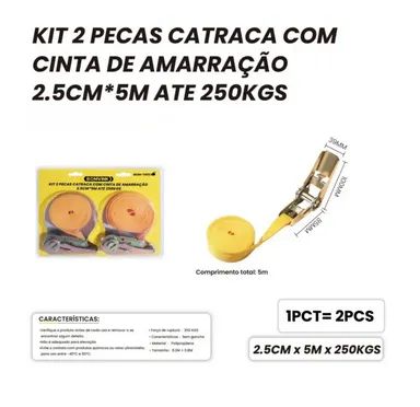 Kit 2 Cinta De Amarração Com Catraca 2.5cm 5m 250kg Bomvink - Foto 2