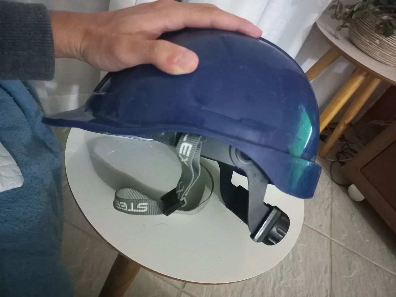 Capacete De Segurança Epi De Obra Azul Carneira E Jugular Cor Unica - Foto 2