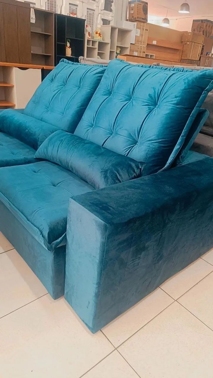 Sofá Retrátil Reclinável Azul - Conforto e Estilo Molas Ensacada 